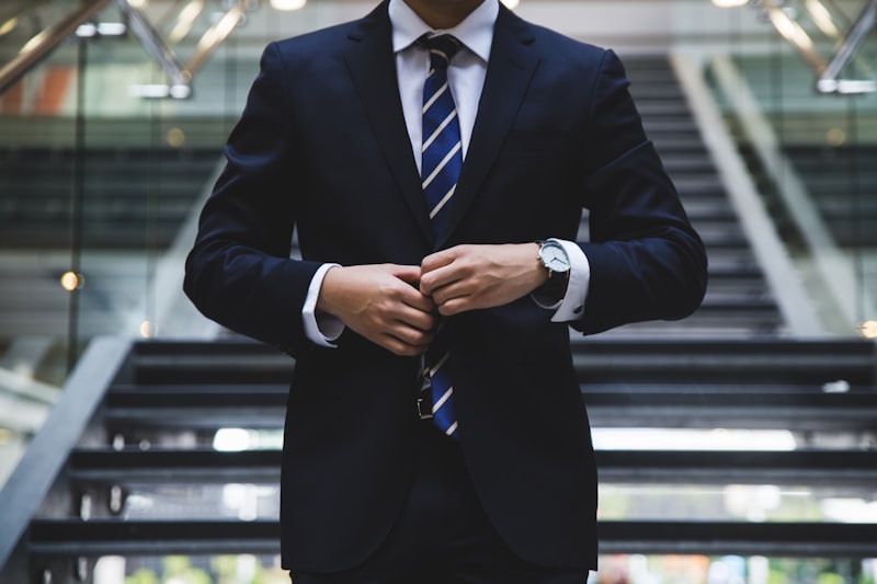 Executive wearing a suit adjusting cuffs